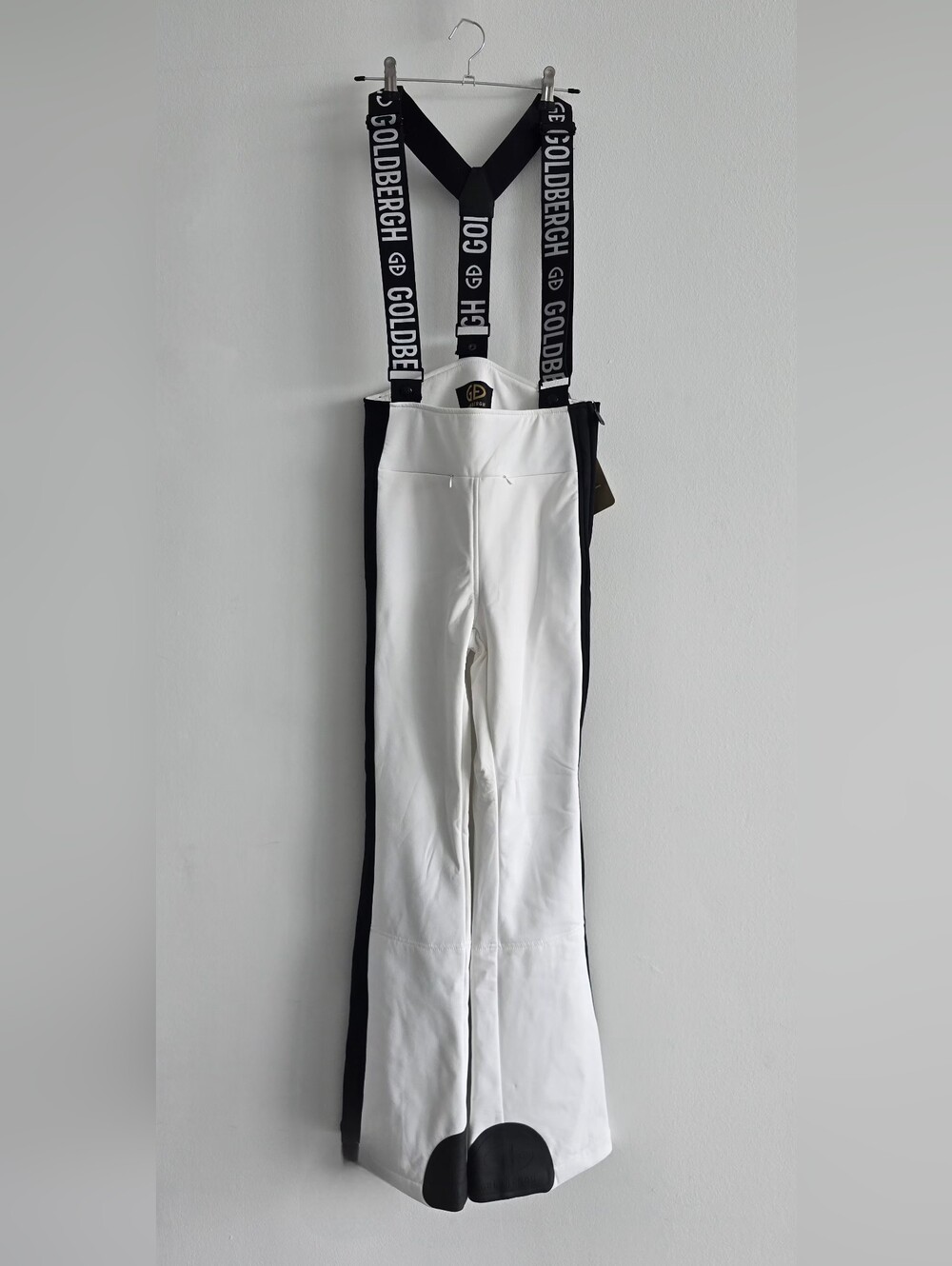 Goldbergh White Ski Pants with Black Side Panels and Branded Suspenders